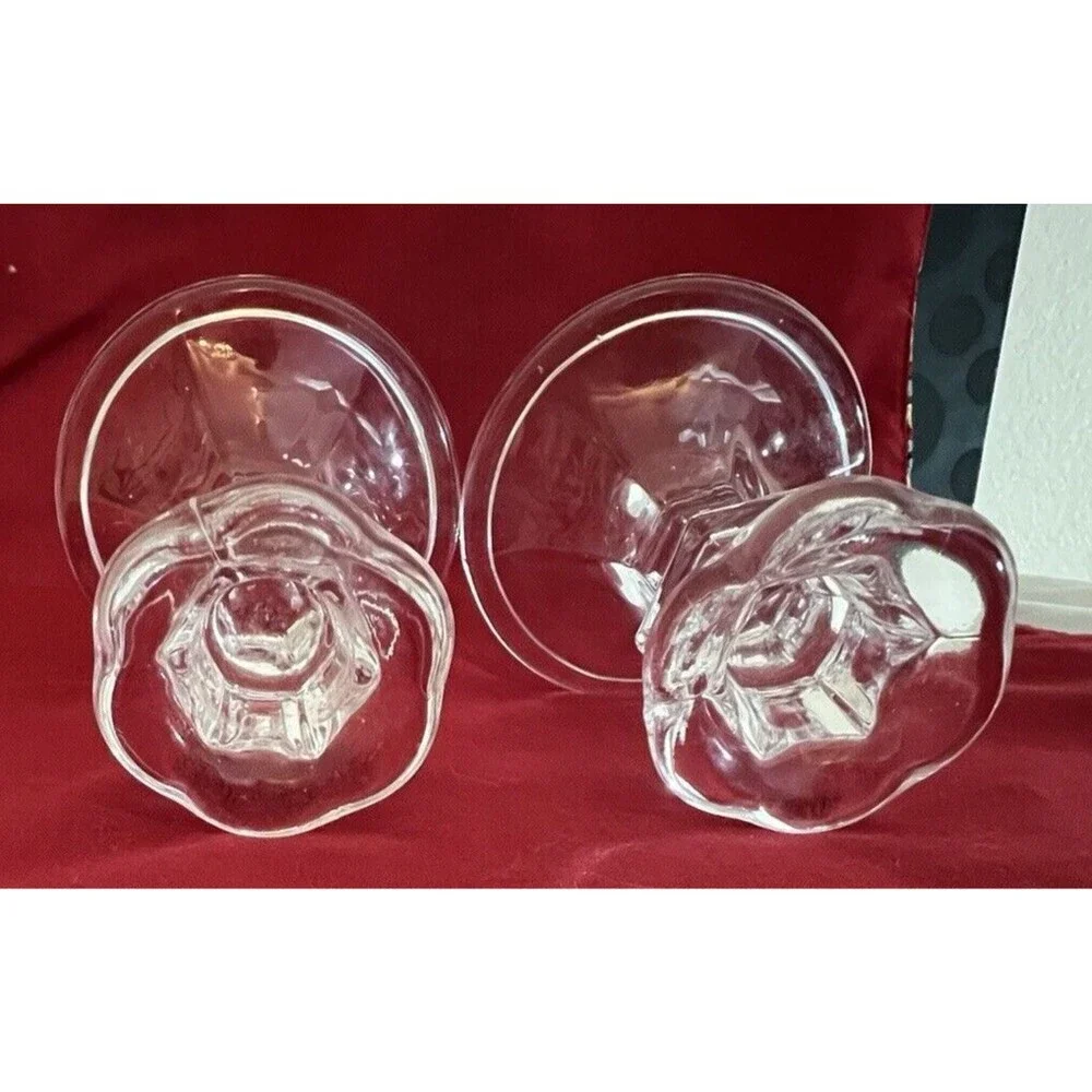 Clear Glass Crystal Candlestick Holders Pair Set Of 2 USA Vintage 4 in